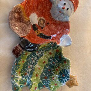 Holiday double dish. Santa and Tree. Made in Italy. Great condition.